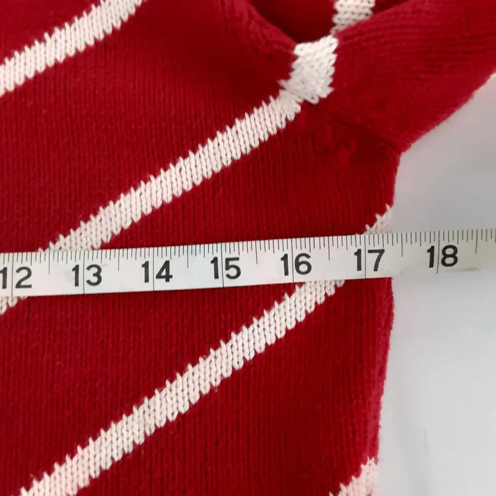 Vintage 80s Mock Neck Sweater Red White Chevron Pullover Nautical Stripe Preppy